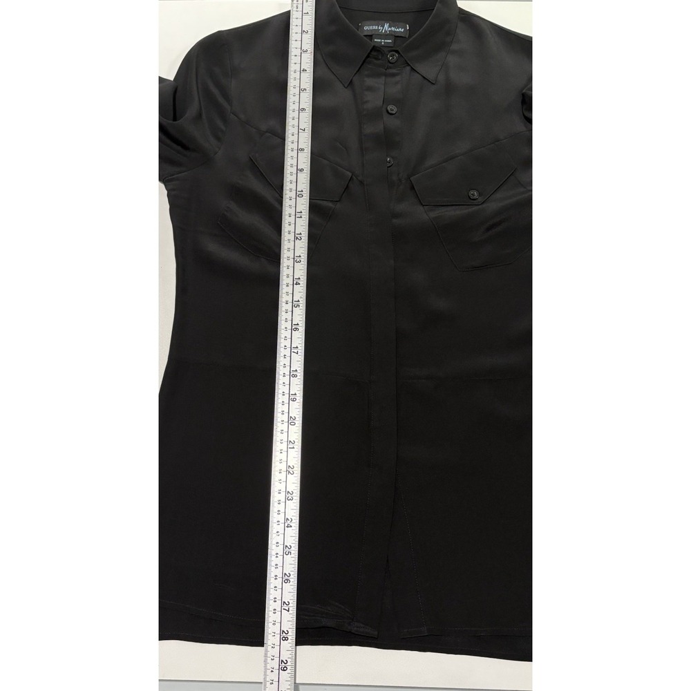 Marciano by Guess Black 100% Silk Blouse Small Utility Pocket Button Down EUC - Picture 5 of 11